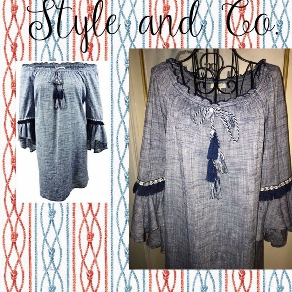 STYLE & CO.'S "MELLY" DRESS,BLUE W/RUFFLES~SMALL - Picture 4 of 7